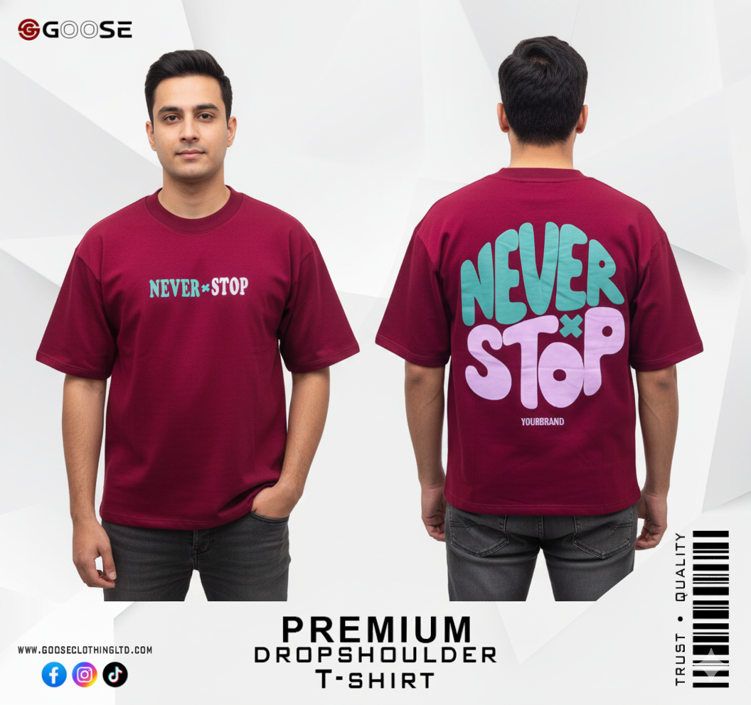 Never Stop Rubber Print Cross Terry Drop Tee
