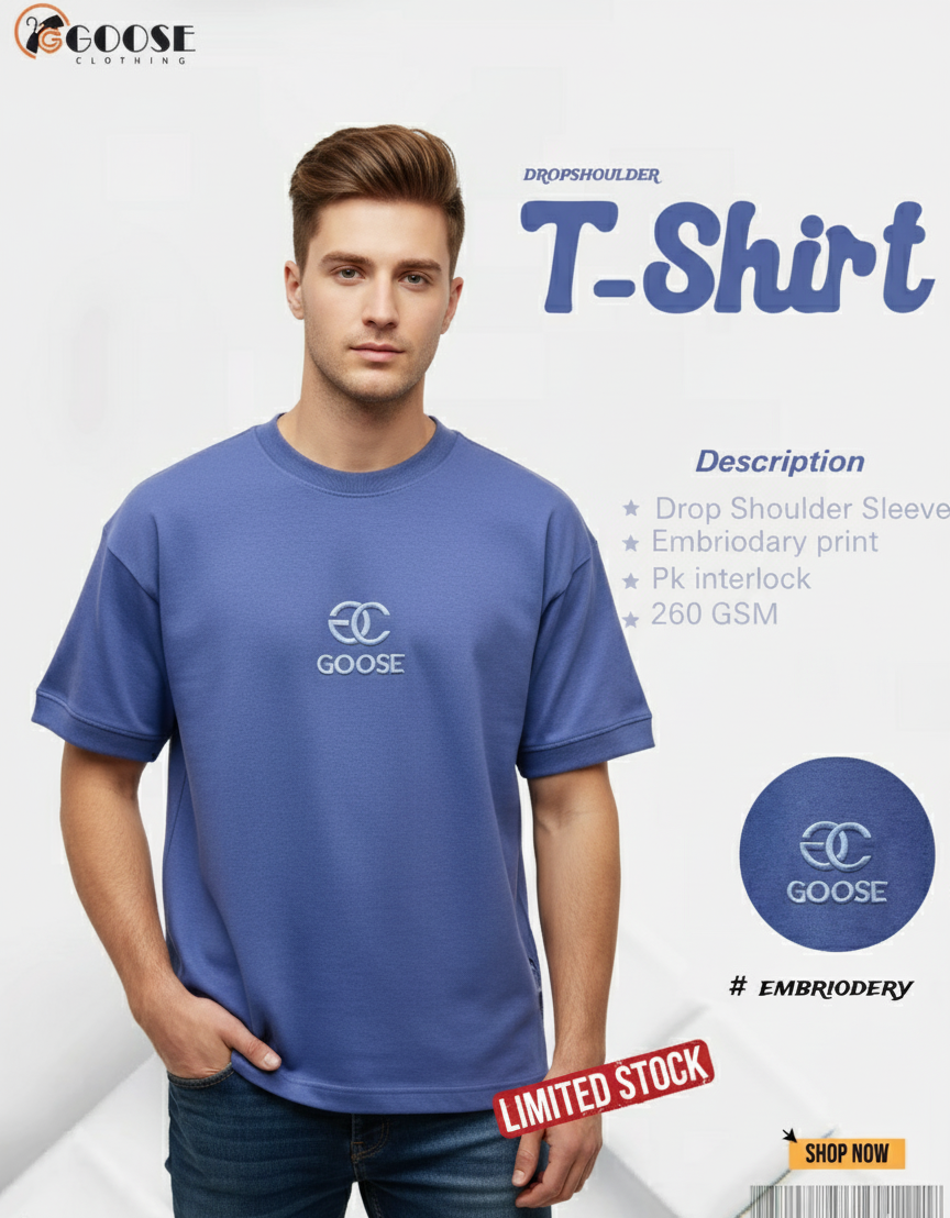Goose logo Embriodary Solid Dropshoulder Tshirt