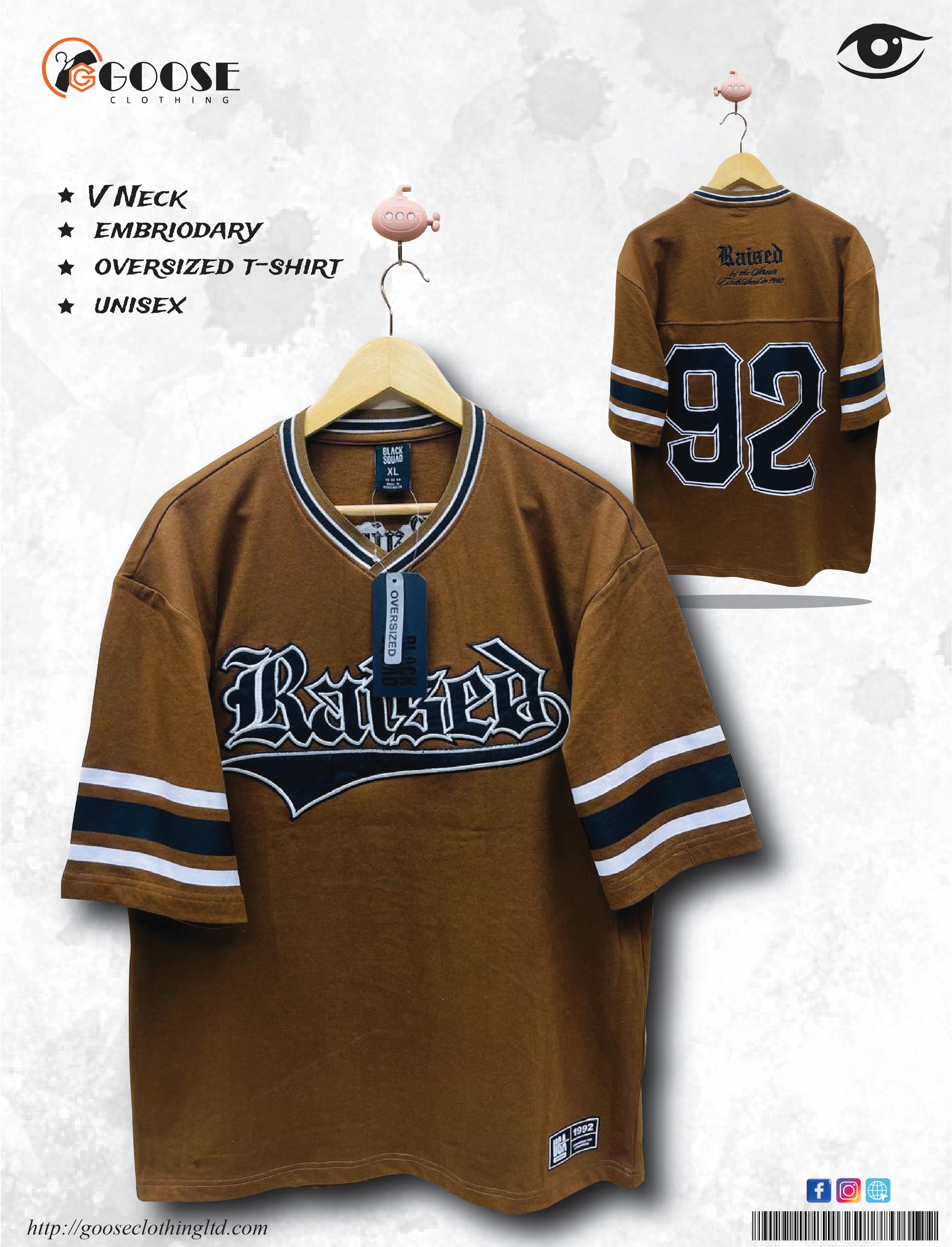 Black Squad V Neck Roaster Embriodary Dropshoulder Tshirt