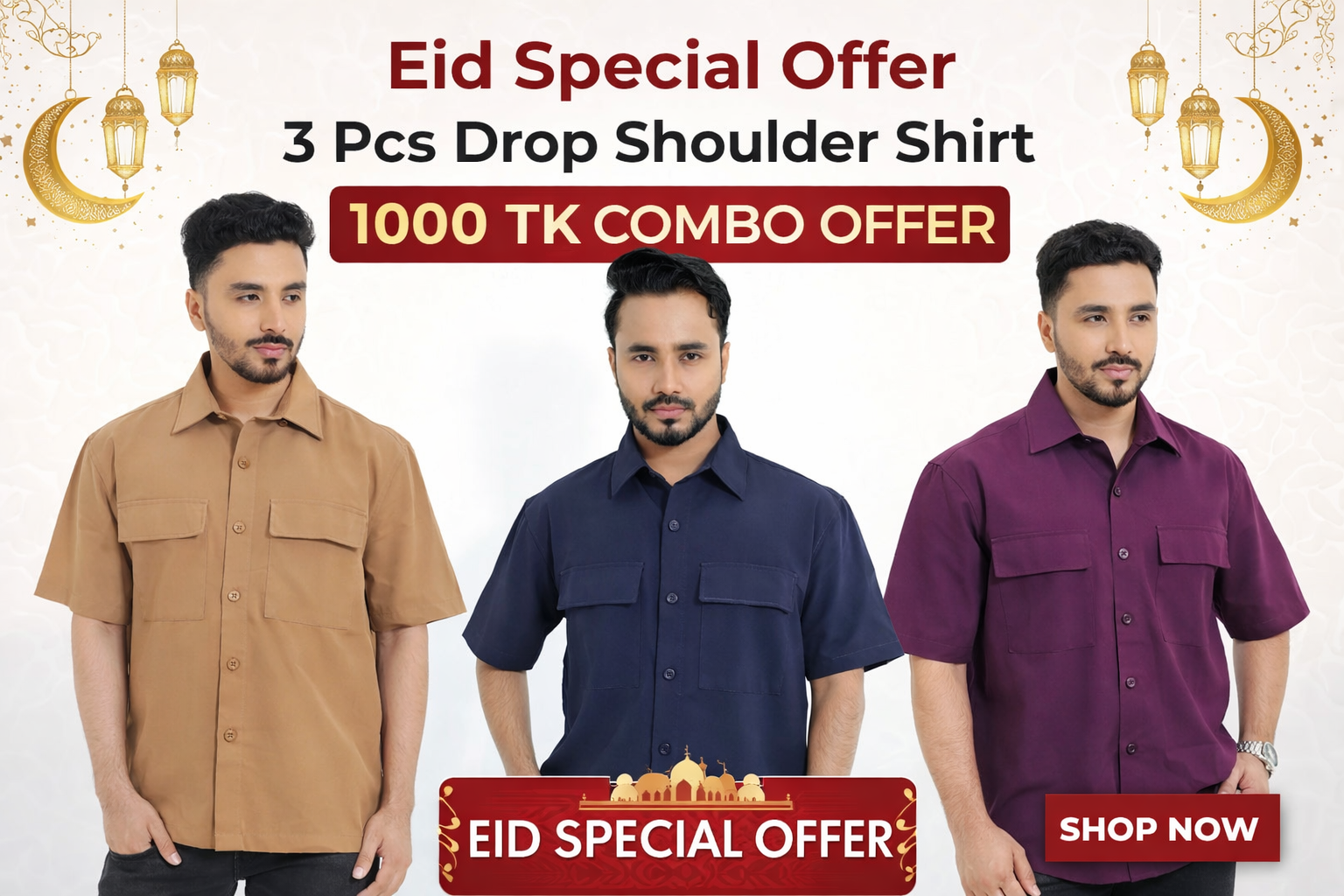 3 Pcs Double Pocket Drop Shoulder Shirt Only 1000 Tk.